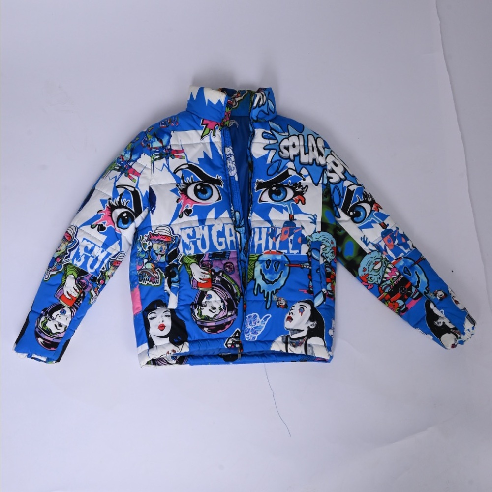 Graphic Blue Puffer Jacket